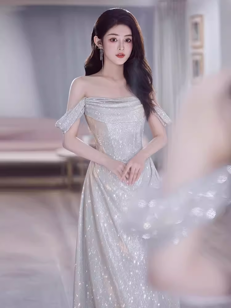 Mermaid Off The Shoulder Sequin Long Prom Dress B664