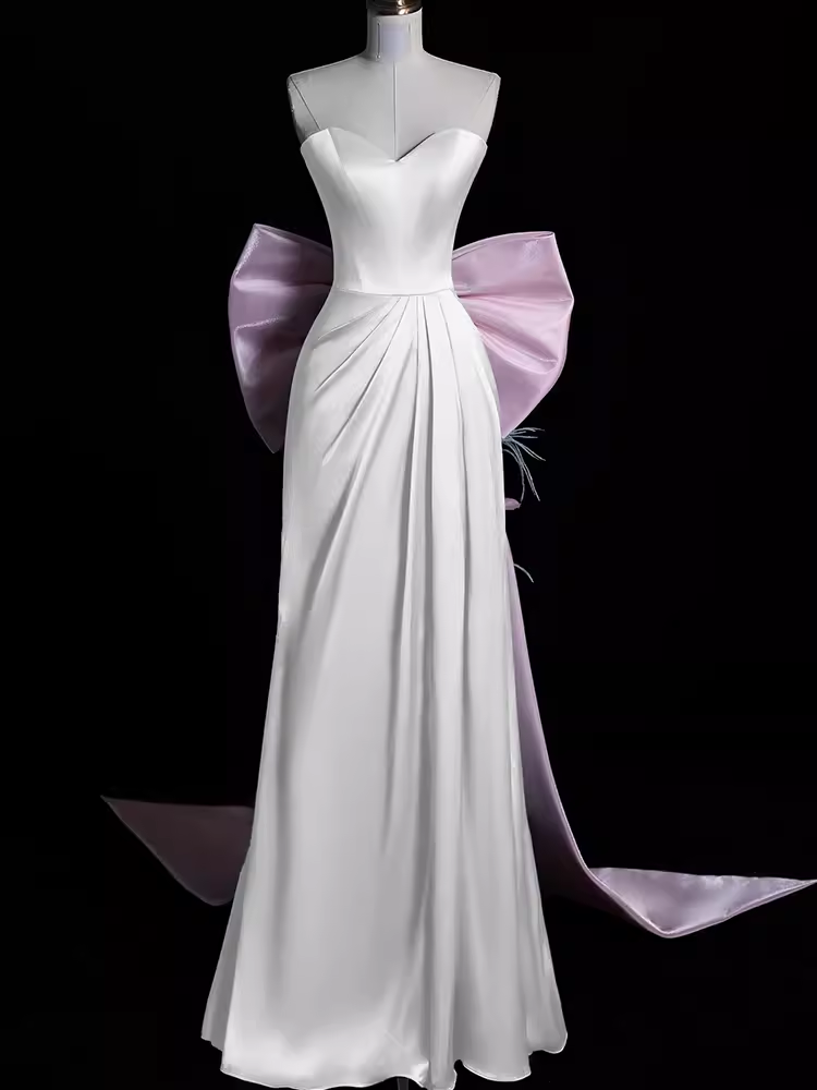Robe de bal longue en Satin, ligne A, sexy, sans bretelles, B778