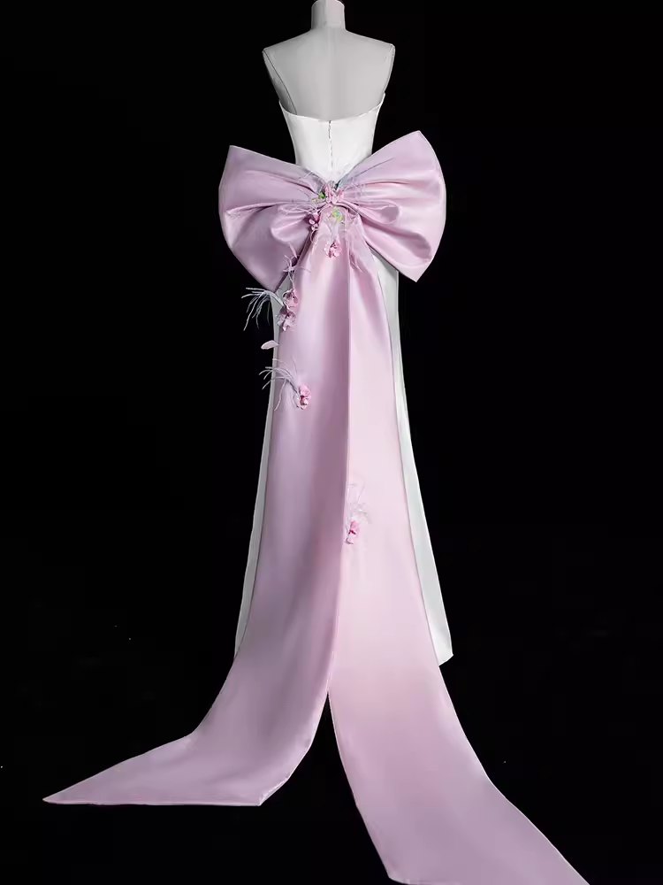 Robe de bal longue en Satin, ligne A, sexy, sans bretelles, B778