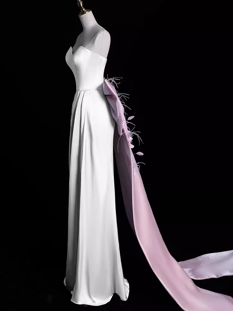 Robe de bal longue en Satin, ligne A, sexy, sans bretelles, B778