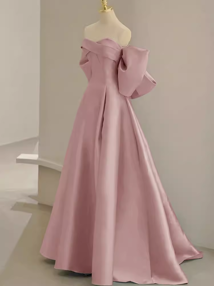 Long Prom Dresses Satin Pink Evening Dress B360