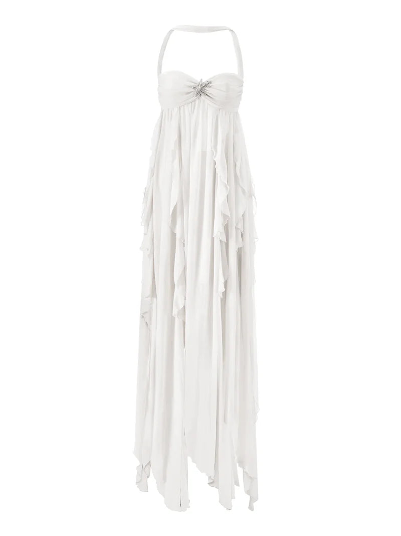 Elegant A Line Halter Long Chiffon Prom Dresses Evening Dress C3004