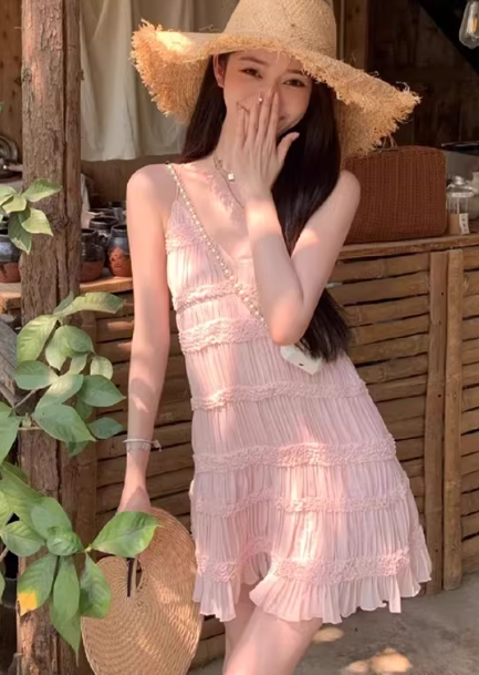 Robe courte d'été pour femme, style français, collection 2026, référence C7323