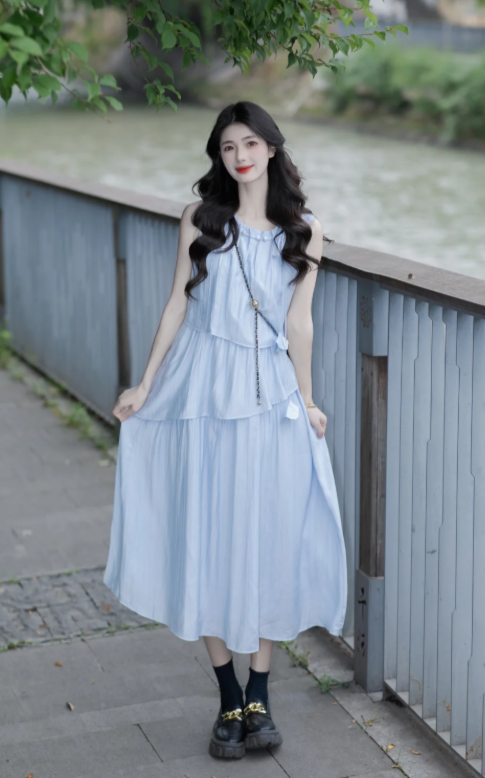 Nouvelle robe longue d'été élégante de style français pour femme C7875