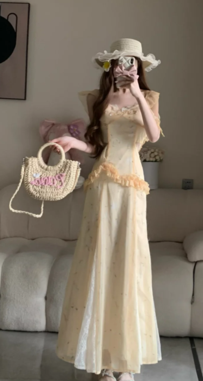 Nouvelle robe longue d'été élégante de style français pour femme C7683