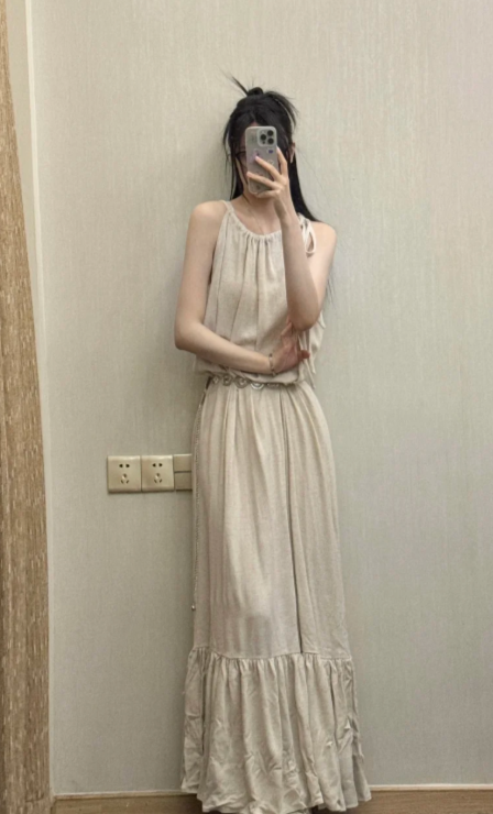 Nouvelle robe longue d'été élégante de style français pour femme C7587