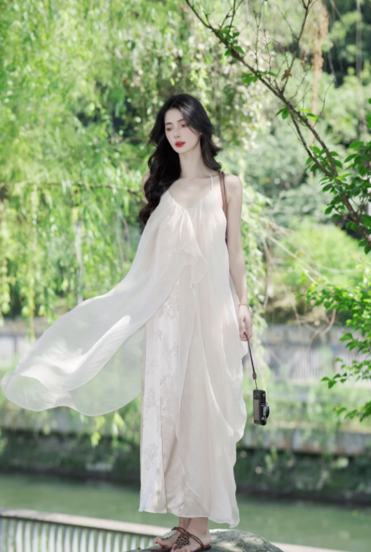 Nouvelle robe longue d'été élégante de style français pour femme C7889