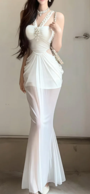 Nouvelle robe longue d'été élégante de style français pour femme C7608