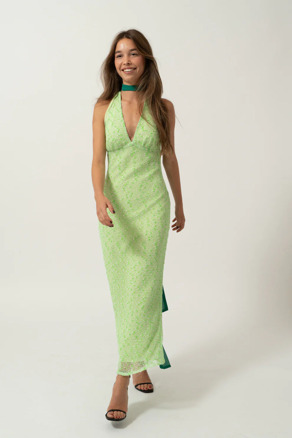 Modest A Line V Neckline Straps Green Long Prom Dresses Evening Dress C2835
