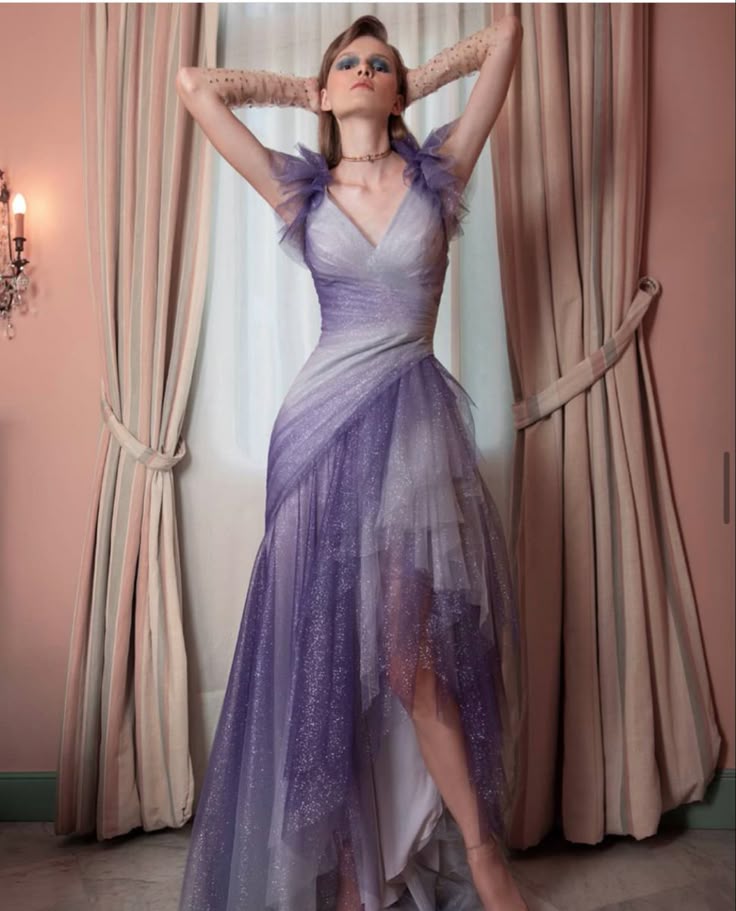 Sexy Mermaid Spaghetti Straps Tulle Grape And White Long Prom Dress C1217