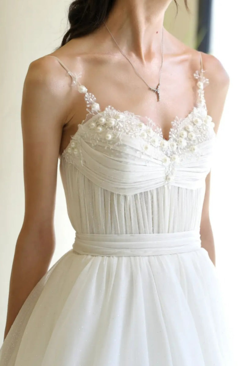 Simple A line Spaghetti Straps White Sleeveless Long Prom Dress Formal Evening Dresses BD2543