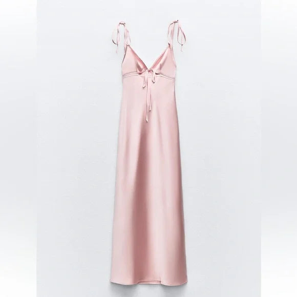 Vintage Sheath Spaghetti Straps Pink Satin Evening Dress Prom Dresses Long Birthday Outfits BD2505