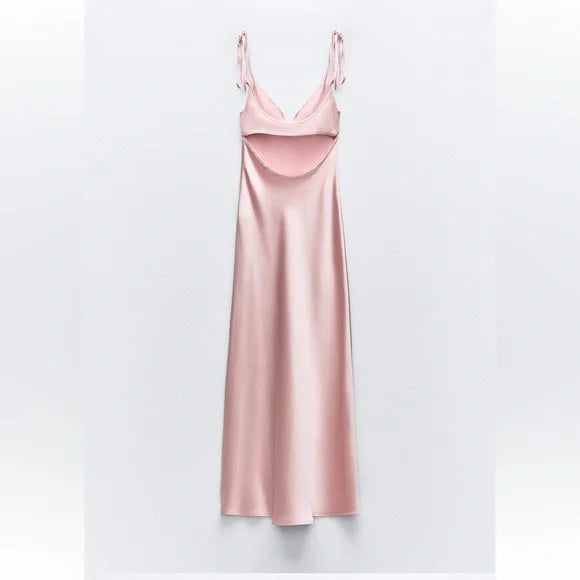 Vintage Sheath Spaghetti Straps Pink Satin Evening Dress Prom Dresses Long Birthday Outfits BD2505