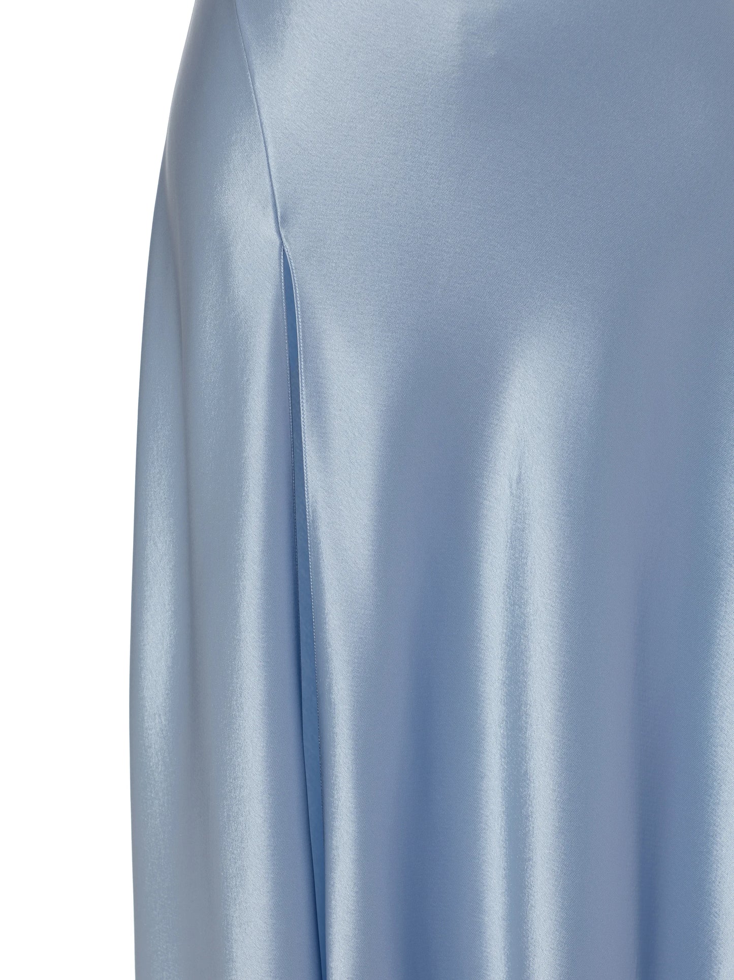 Robe de soirée longue en satin bleu ciel clair à bretelles trapèze C3142