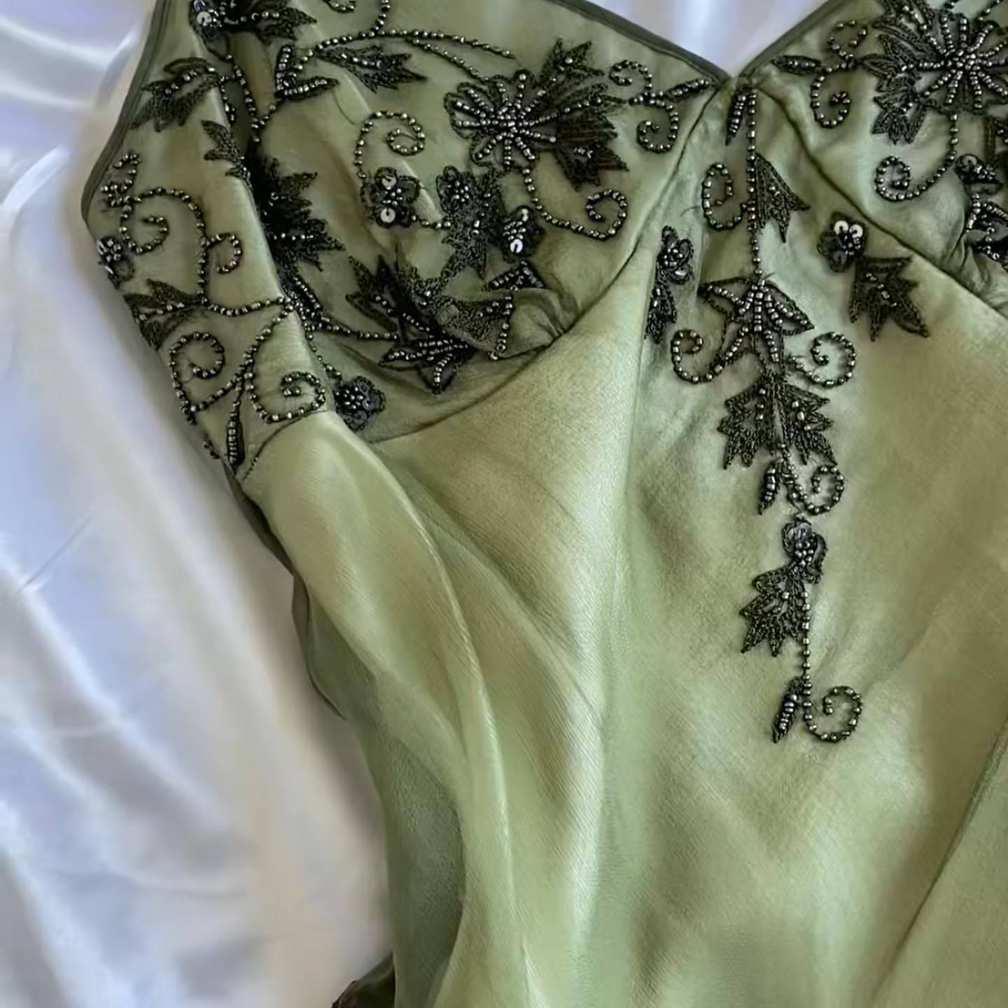 Gorgeous A Line Spaghetti Straps Green Tea Length Prom Dresses Evening Dress C2997
