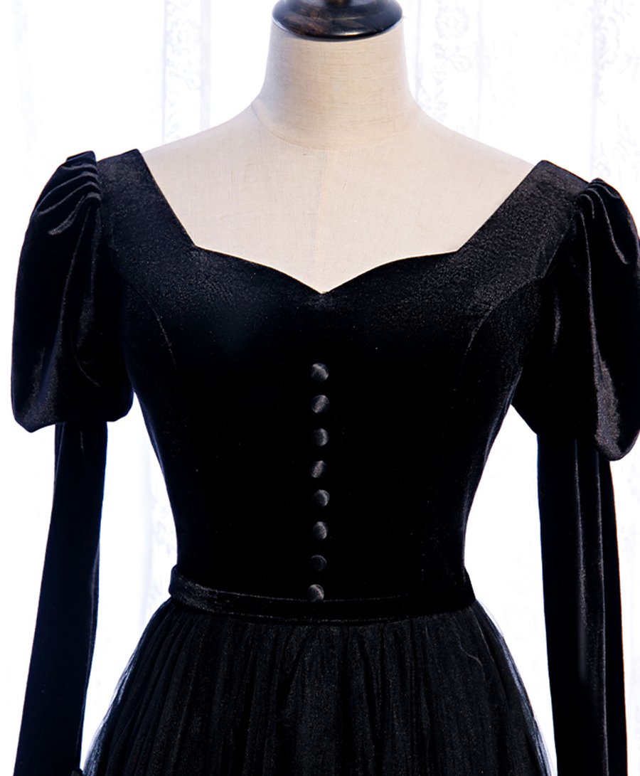Robe de bal longue en satin noir simple, robe de soirée noire BD95