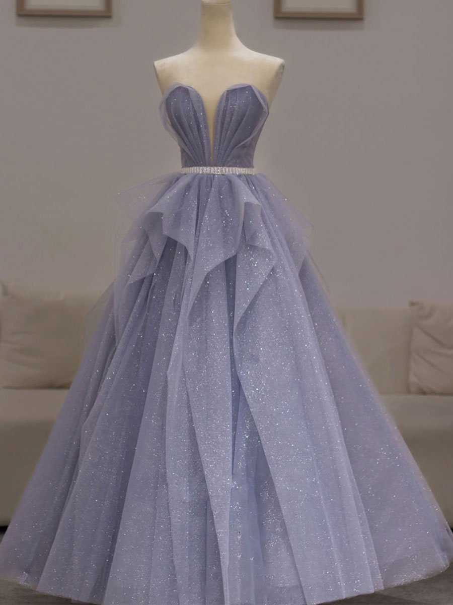 Purple tulle sequin long prom dress purple sequin evening dress BD41