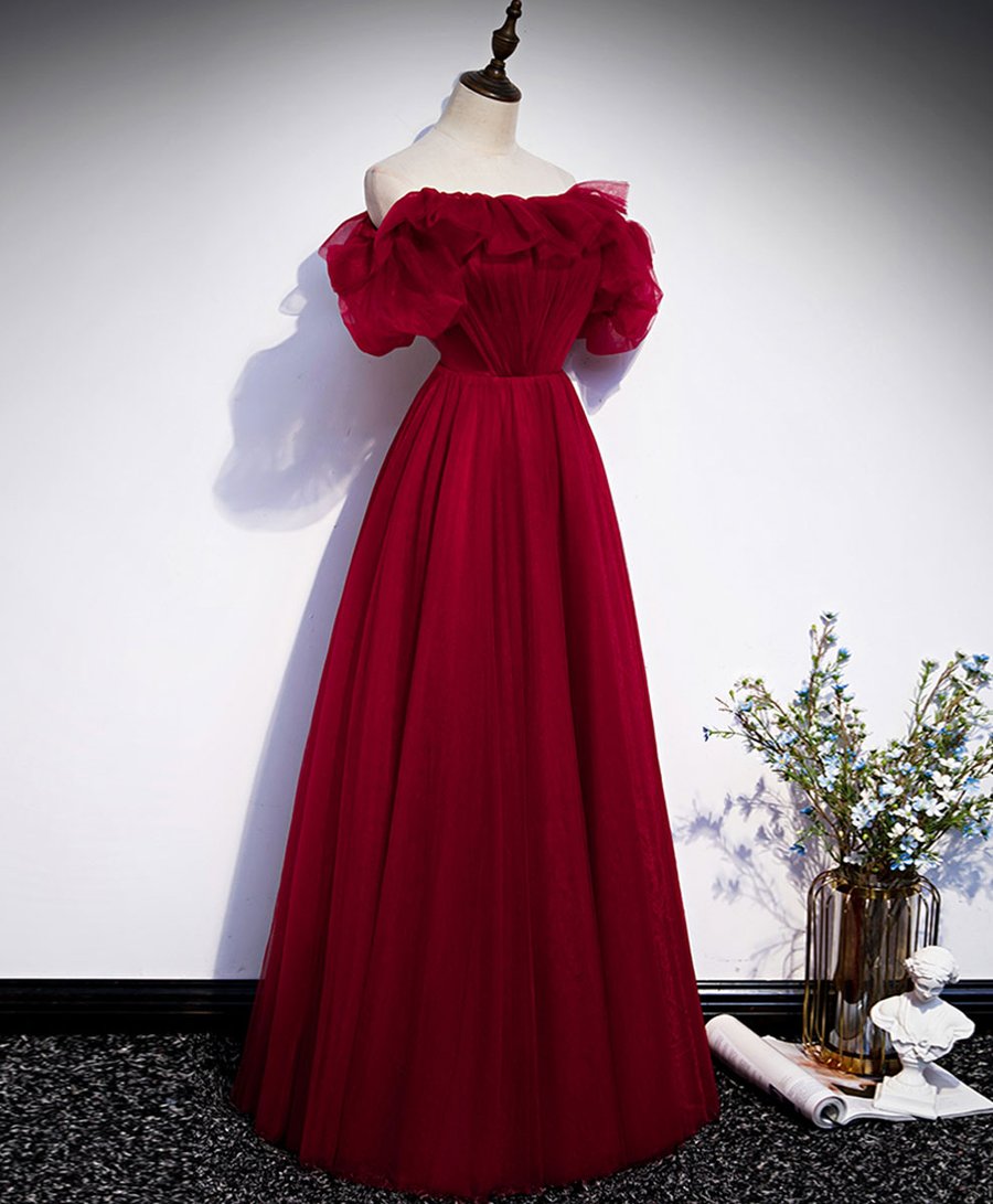 Robe de bal longue en tulle bordeaux simple robe de soirée bordeaux BD138