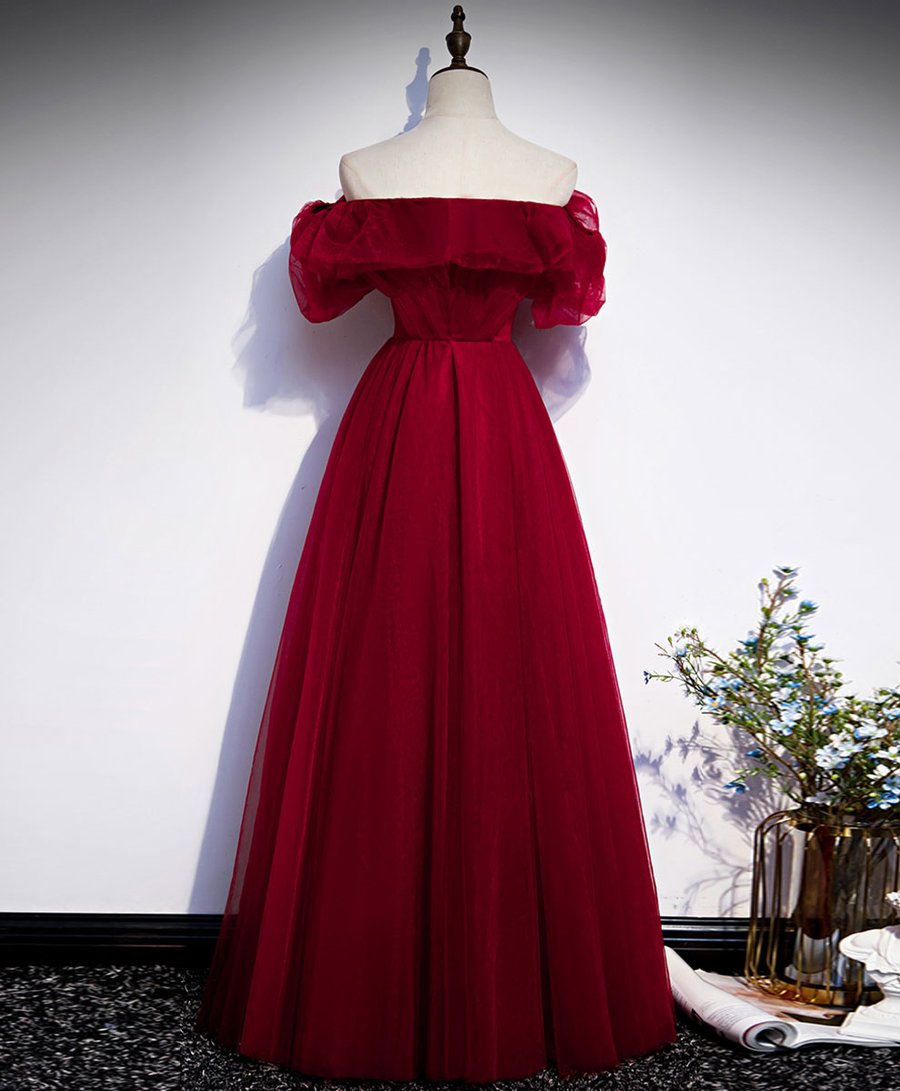 Robe de bal longue en tulle bordeaux simple robe de soirée bordeaux BD138