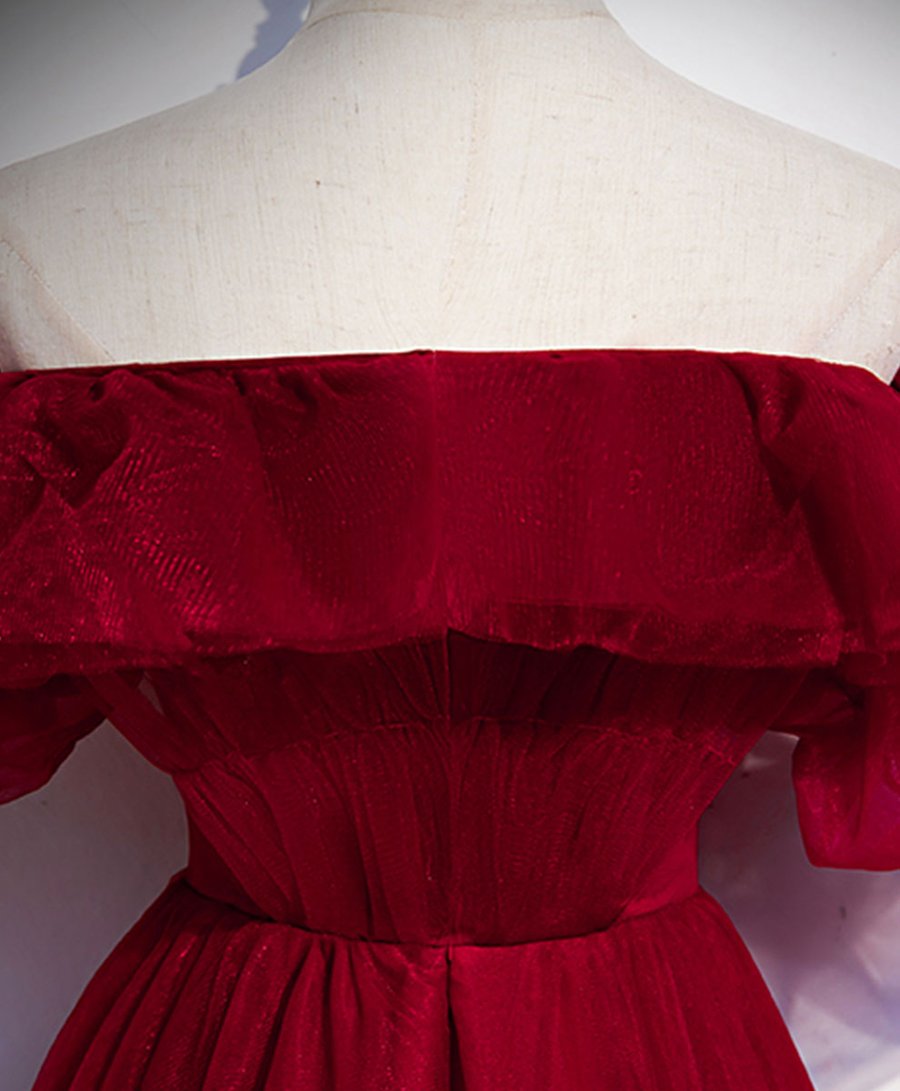 Robe de bal longue en tulle bordeaux simple robe de soirée bordeaux BD138