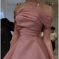 Robe de soirée élégante en forme de A, robe élégante, longueur au sol, manches courtes, col illusion, satin avec perles froncées, robe de bal C3284