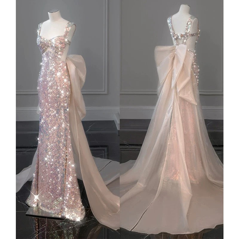 Elegant Mermaid Straps Long Sequin Prom Dress B432
