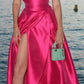 Pretty A line Strapless Hot Pink Slit Satin Prom Dresses Formal Evening Dress C2701