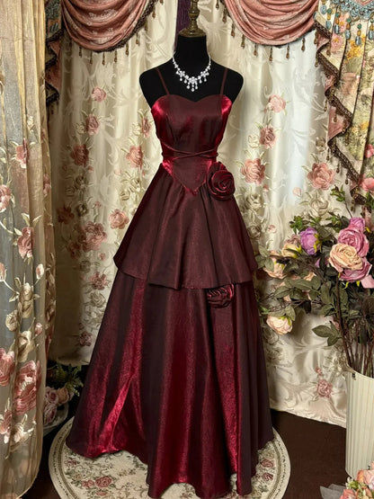 Wine Red Straps Sweetheart Vintage Style Party Dress, Wine Red Prom Dress BBD08