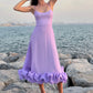 Robe de soirée vintage en satin lilas à bretelles spaghetti et volants, robe de bal BD2492