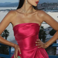 Pretty A line Strapless Hot Pink Slit Satin Prom Dresses Formal Evening Dress C2701