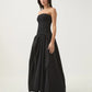 Robe de soirée longue en satin noir sans bretelles avec jolie robe de bal et volants C2598