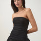 Robe de soirée longue en satin noir sans bretelles avec jolie robe de bal et volants C2598