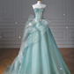 Pretty Ball Gown Sweetheart Tulle Green Long Evening Dress Prom Dresses With Ruffles C3454