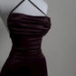Elegant Sheath Halter Sleeveless Burgundy Satin Backless Prom Dresses Long Evening Dress C2882