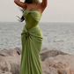 Modest Mermaid Sweetheart Sage Green Long Satin Prom Dresses Evening Dress C2843