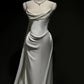 Vintage Mermaid Strapless White Satin Long Wedding Dresses With Ruffles C3532