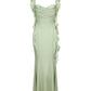 Simple Sheath Straps Sage Green Long Prom Dresses Evening Dress With Ruffles C2470