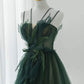 Robe de bal bretelles Spaghetti longueur au sol vert foncé longues robes de bal B008