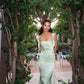 Simple Sheath Straps Sage Green Long Prom Dresses Evening Dress With Ruffles C2470