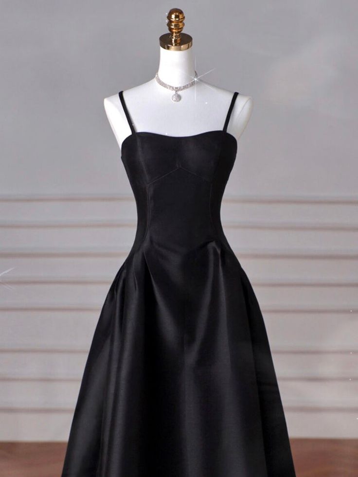 Elegant Black A-Line Satin Long Prom Dress Long Prom Dress B531