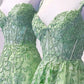 Robe de soirée sexy sirène en tulle vert menthe avec décolleté en cœur et dentelle C3727