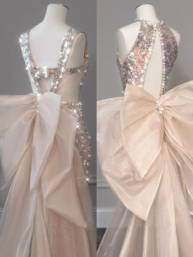 Elegant Mermaid Straps Long Sequin Prom Dress B432