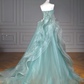 Pretty Ball Gown Sweetheart Tulle Green Long Evening Dress Prom Dresses With Ruffles C3454