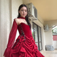 Elegant High Low Strapless Burgundy Satin Prom Dress Birthday Outfits With Sleeves C3533