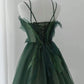 Robe de bal bretelles Spaghetti longueur au sol vert foncé longues robes de bal B008