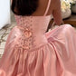 Robe de soirée longue en satin rose à bretelles trapèze élégante, tenue d'anniversaire C3553