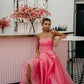 Pretty Light Pink A Line Strapless Organza Prom Dress Long Prom Dresses C2673
