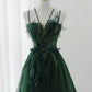 Robe de bal bretelles Spaghetti longueur au sol vert foncé longues robes de bal B008