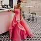 Pretty Light Pink A Line Strapless Organza Prom Dress Long Prom Dresses C2673