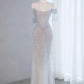 Pretty Mermaid Off The Shoulder Sequin Long Evening Dress Prom Dresses With Beads C3449
